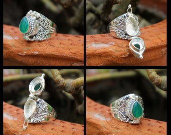 Beautiful Poison Ring With Natural Green Onyx Stone , Halloween Ring, Designer Rings ,Designer Jewellery , Rings , Poison Rings