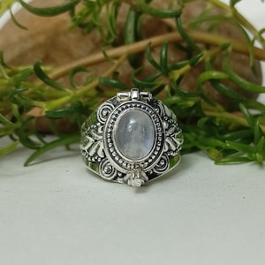 Mother day gift,Poison box Ring,Moonstone Ring,Poison ring,925 Sterling Silver Plated Ring,Silver box Ring,Blue Fire Stone Ring,Gift For Her