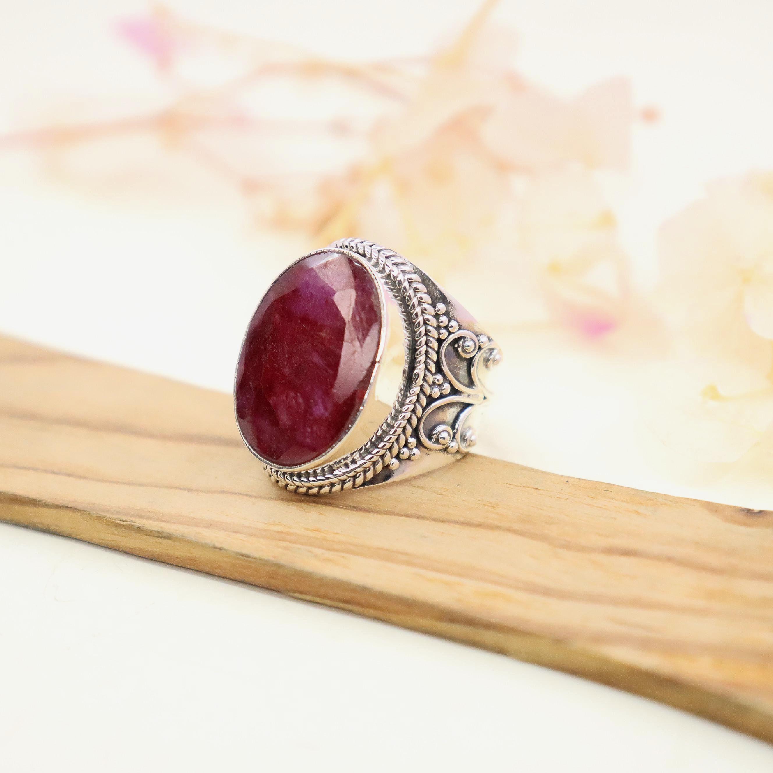 Ruby Ring 925 Sterling Silver Ring, ,Wide Band Ring, Women Ring, Wedding Ring, Statement Ring, Gift for Her, Anniversary Gift