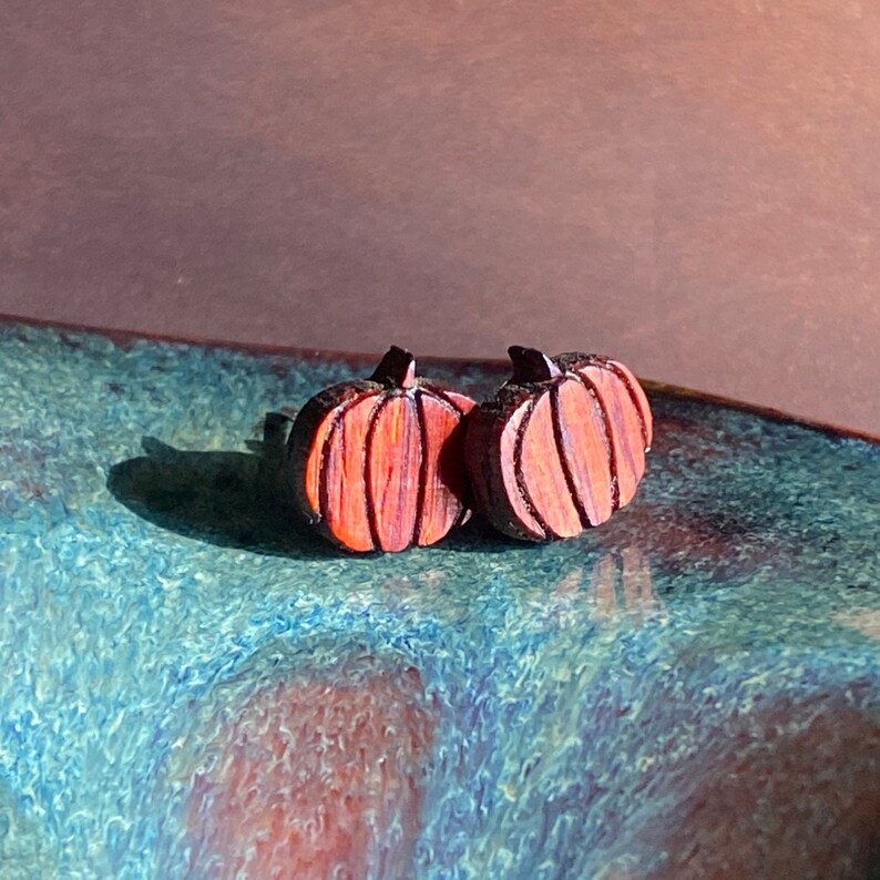 Pumpkin Stud Earrings Exotic Wood Fall Autumn | Etsy