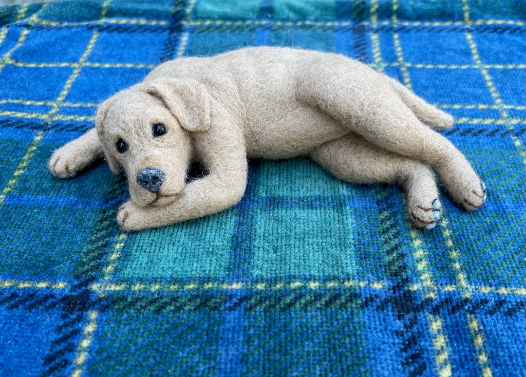 Needle Felted Yellow Lab Sleepy Lazy Dog Figurine Etsy