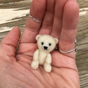 Needle Felted Miniature White Teddy Bear