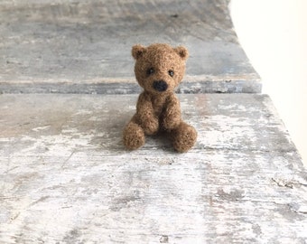 Miniature teddy bear needle felted brown wool teddy bear one inch mini baby bear gift