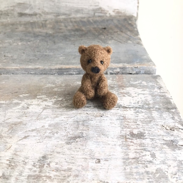 Miniature teddy bear needle felted brown wool teddy bear one inch mini baby bear gift