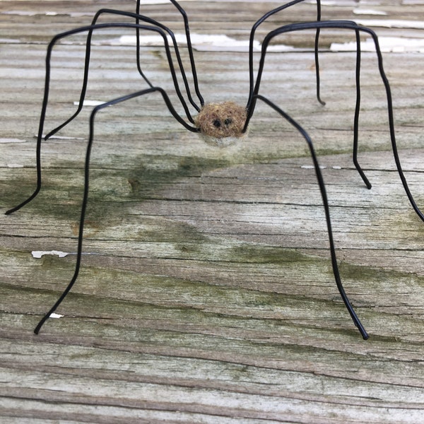 Needle felted daddy long leg spider wool and wire soft sculpture realistic felted spider