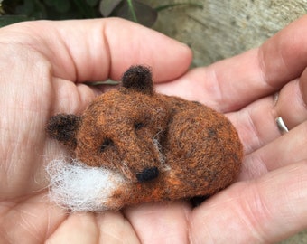 Needle felted sleeping fox handmade miniature red fox figurine