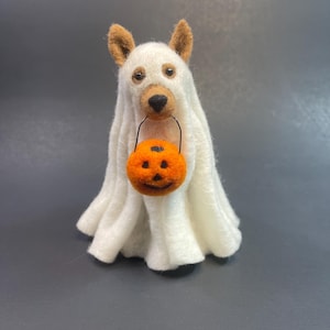 Ghost dog trick or treater needle felted figurine Halloween gift