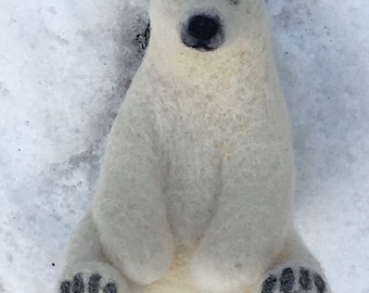 Needle felted polar bear miniature wool bear handmade gift