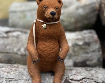 Needle felted brown bear