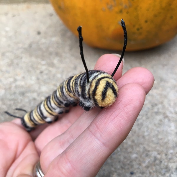 Needle felted monarch butterfly caterpillar