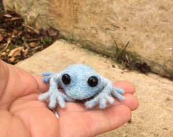 Needle felted little blue frog