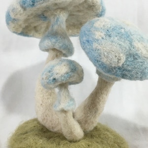 Needle Felted blue and white mushrooms abstract whimsical fungi soft sculpture