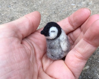 Needle felted baby penguin miniature wool sculpture tiny penguin figurine