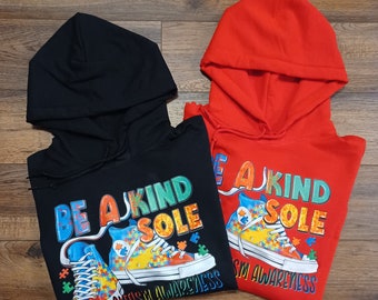 Be A Kind Sole Unisex Hoodie, black autism awareness hoodie, red hoodie, white hoodie, colorful hoodie,