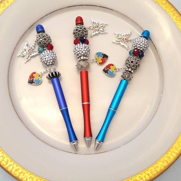 Autism awareness pen, beadable pen, autism mom, bling pen, charm pen, autism charms, decorative pen, fancy pen