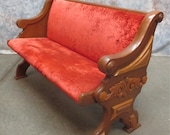 Wood Church Pew Vintage Velvet Victorian Porch Garden Bench Bus Train Station a5, Church Pew Furniture, Entryway Bench, Rustic Pew