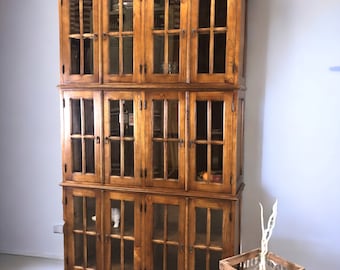 4'10" Triple Stack Cabinet, Walnut Kitchen Cabinet, Bookcase, Kitchen Storage C Kitchen Hutch Cabinet Vintage Bookcase, Farmhouse Furniture