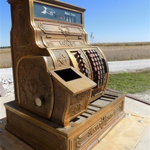 1915 NCR National Cash Register 1506773 Model 1054-G Vintage Candy Store Display, , Antique Register, National Cash Register, Brass Art Deco