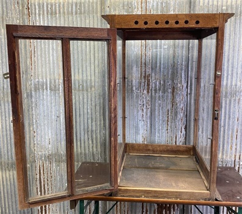 Vintage Countertop Display, Wood Framed Glass Showcase, Country General