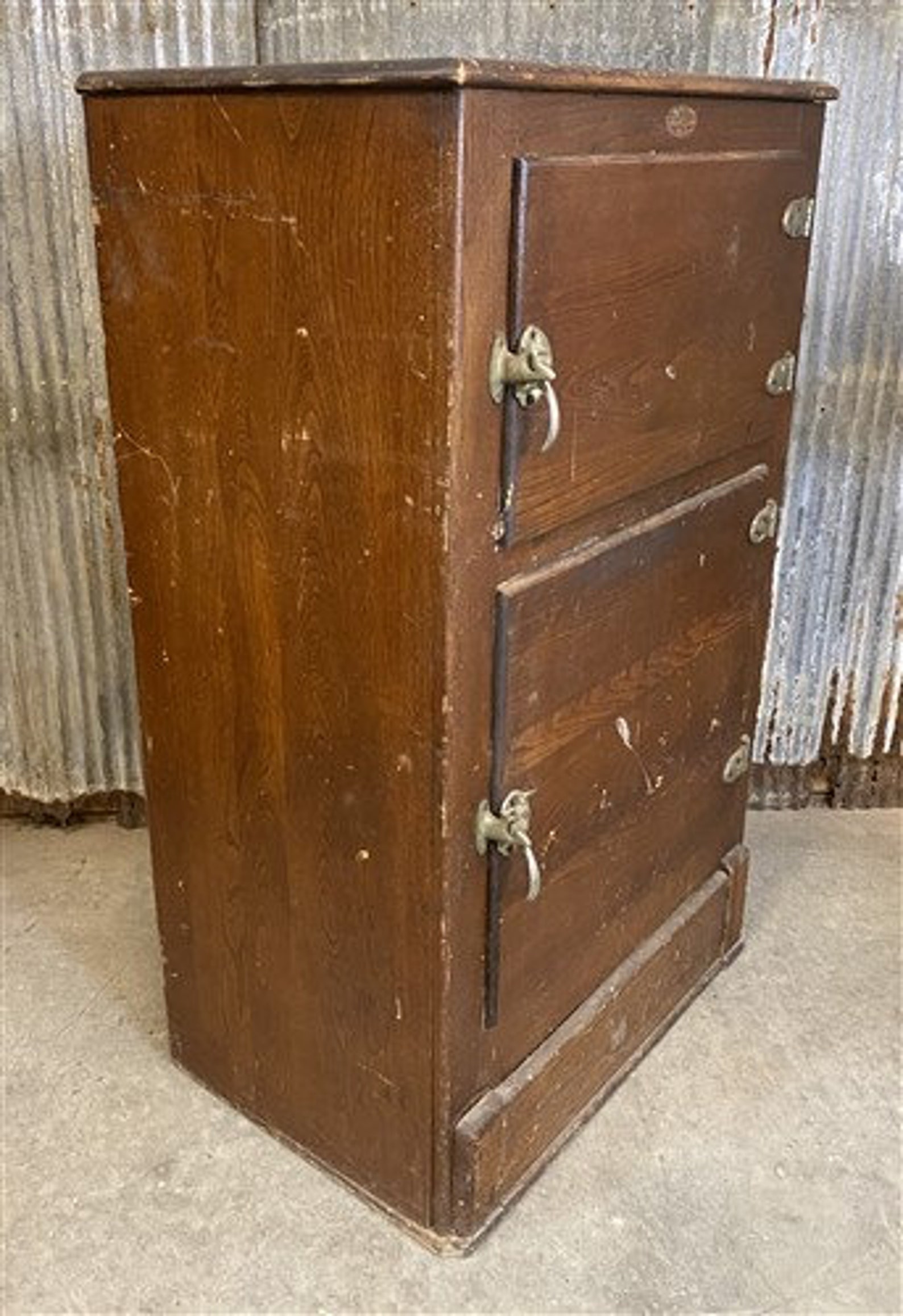 Vintage Oak Icebox Refrigerator, 2 Door Ice Chest, Primitive Kitchen