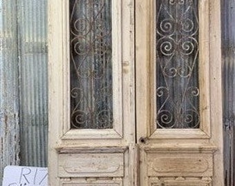 Antique French Double Doors (51x119) Iron Wood, Old World European Door R17