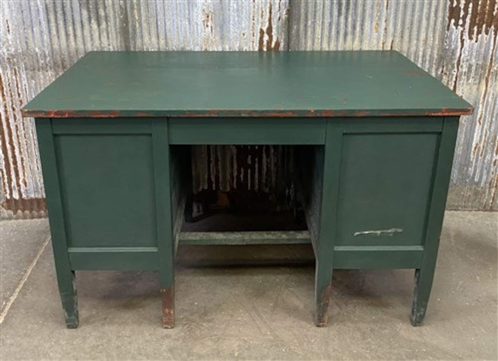 Vintage Green Desk With Drawers Writing Desk Home Office - Etsy