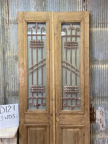 Antique French Double Doors (43x103.5) Iron Wood European Old