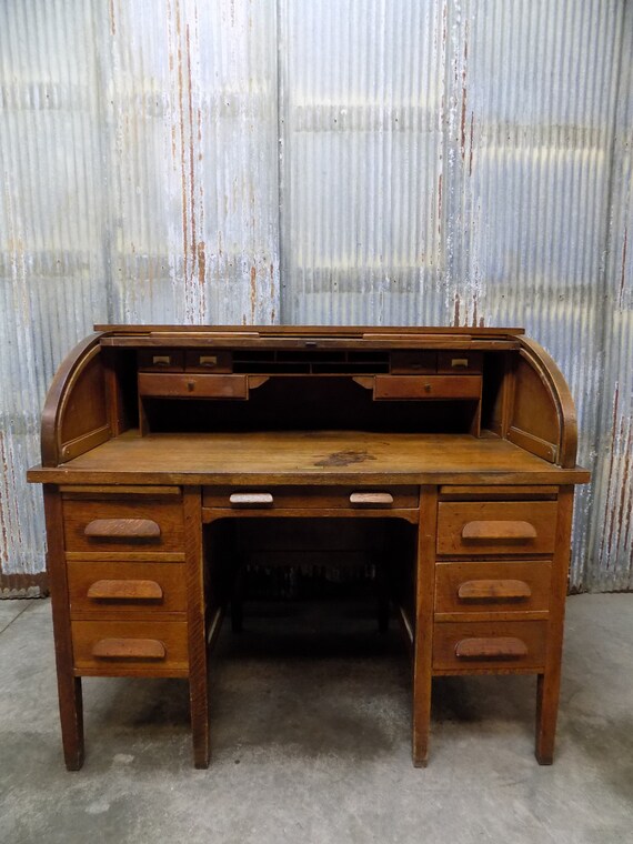 4 2 Vintage Oak Roll Top Desk Computer Desk Etsy