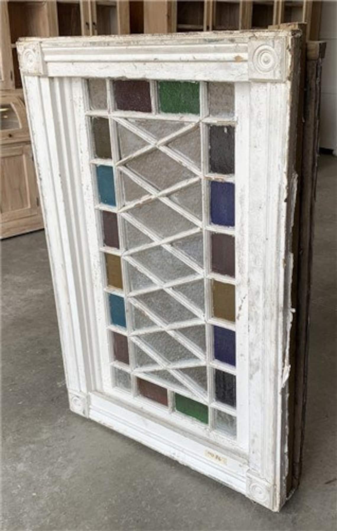 Multi Paned Stained Glass Window Reclaimed Window Etsy