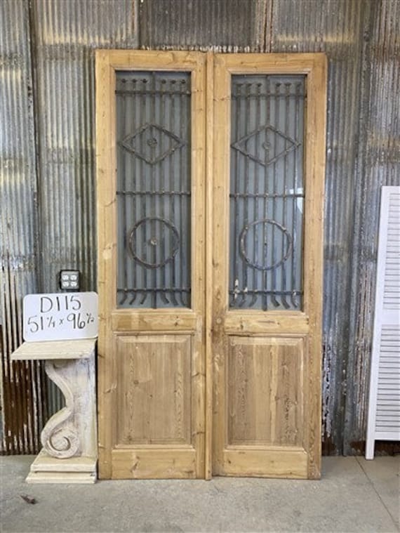 Antique French Double Doors (51.5x96.5) Iron Wood European Old