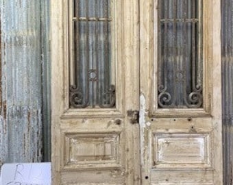 Antique French Double Doors (53x116) Iron Wood European Old World Door, R12