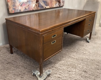 Home Office Desk, Vintage Executive Desk, Library Law Office Desk, Wood Desk