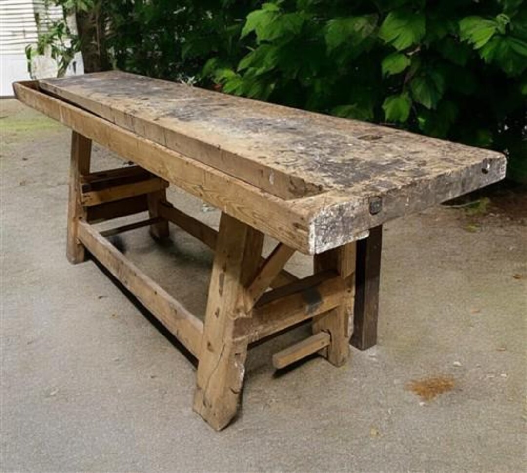 Rustic Working Table Rustic Work Table, Vintage Carpenter's Workbench, Woodworking Console ...