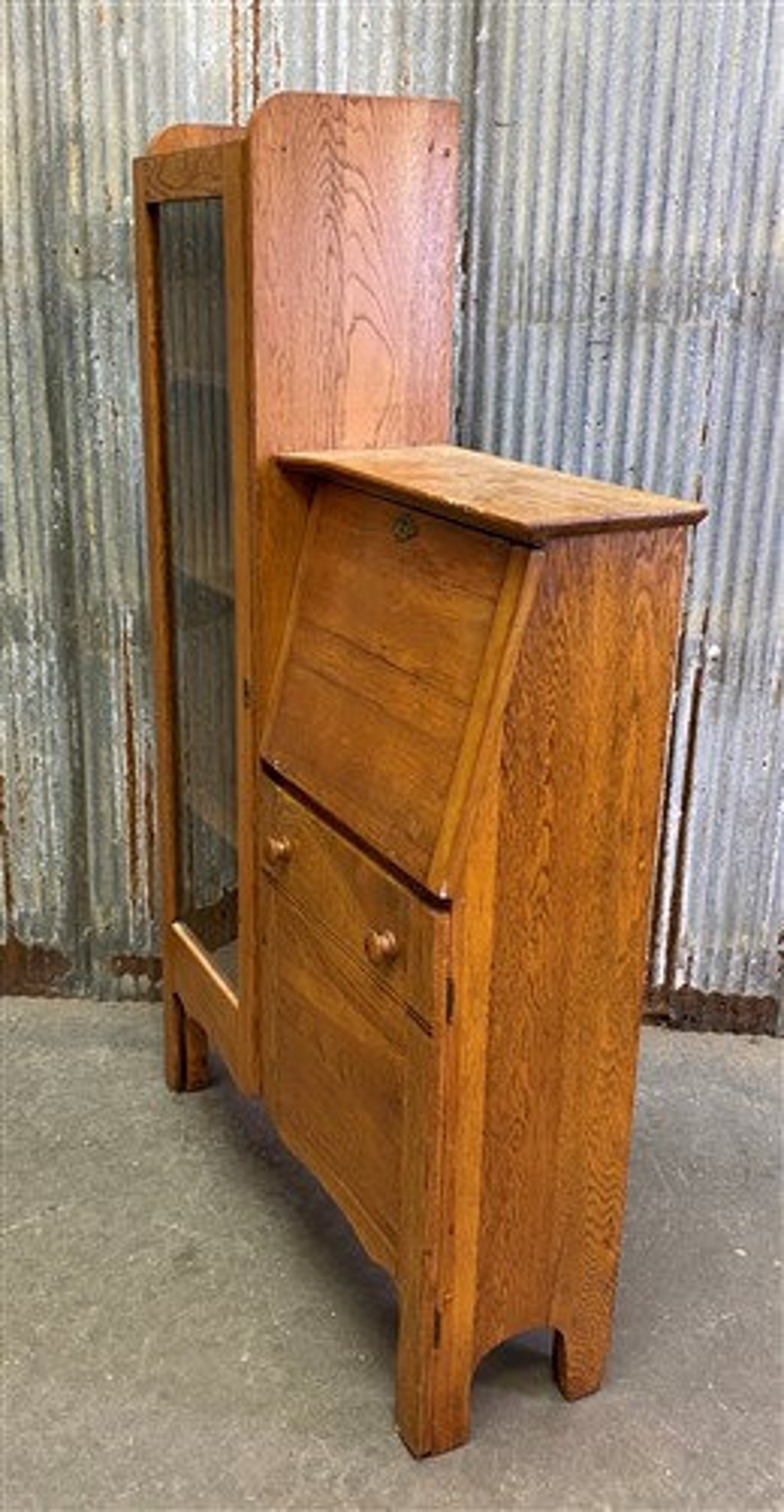 Oak Arts and Crafts Secretary Bookcase Drop Down Desk Etsy
