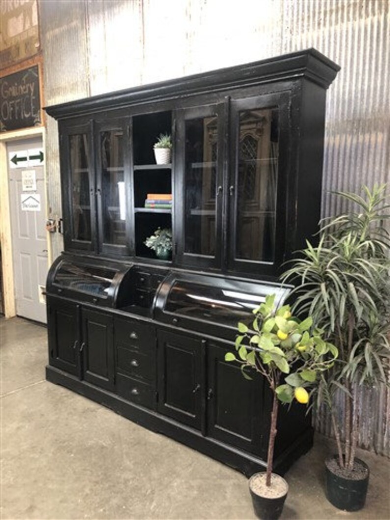 Curved Black Kitchen Hutch Kitchen Storage Wood Etsy