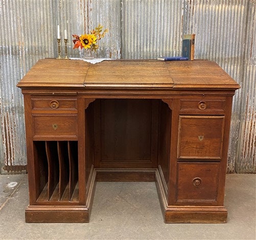 家具 antique desk Vintage Oak Slant Front Desk, Standing Desk, Wood Furniture