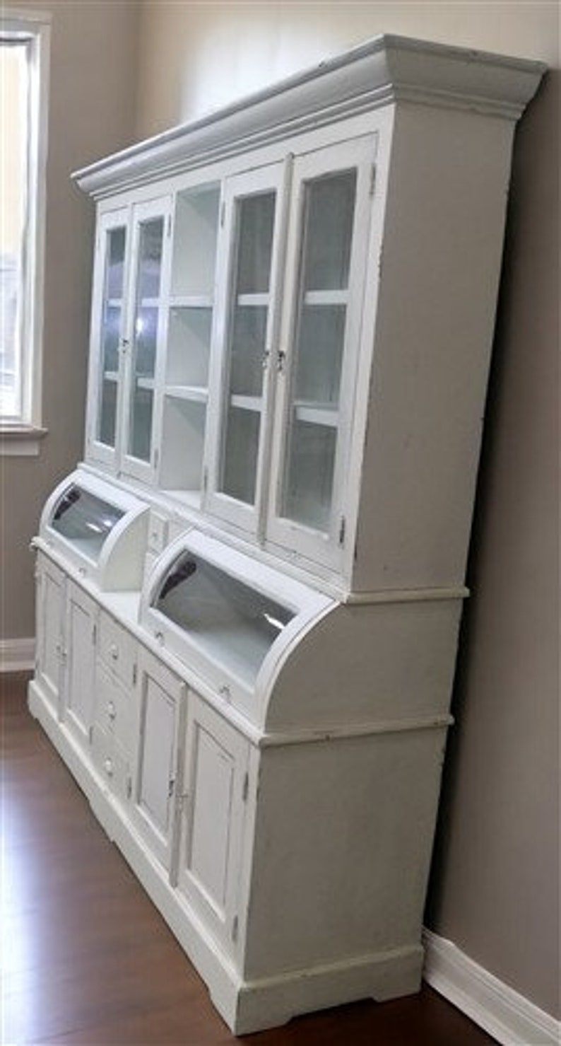 Curved Door White Wood Kitchen Hutch Cabinet, Pantry Cupboard, Storage ...