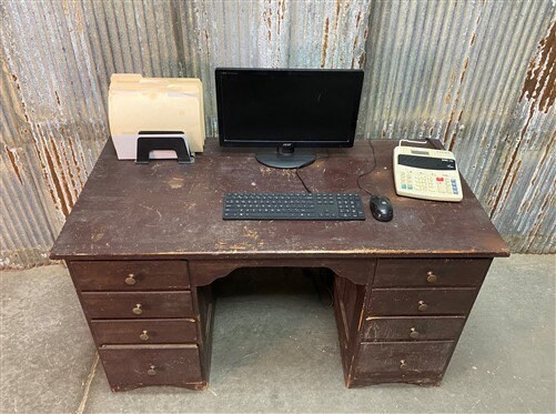 Details about   Vintage Wooden Desk With Six Drawers 