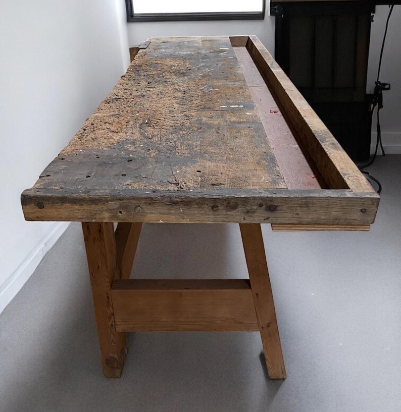 Rustic Work Table, Vintage Carpenter's Workbench, Woodworking Console ...