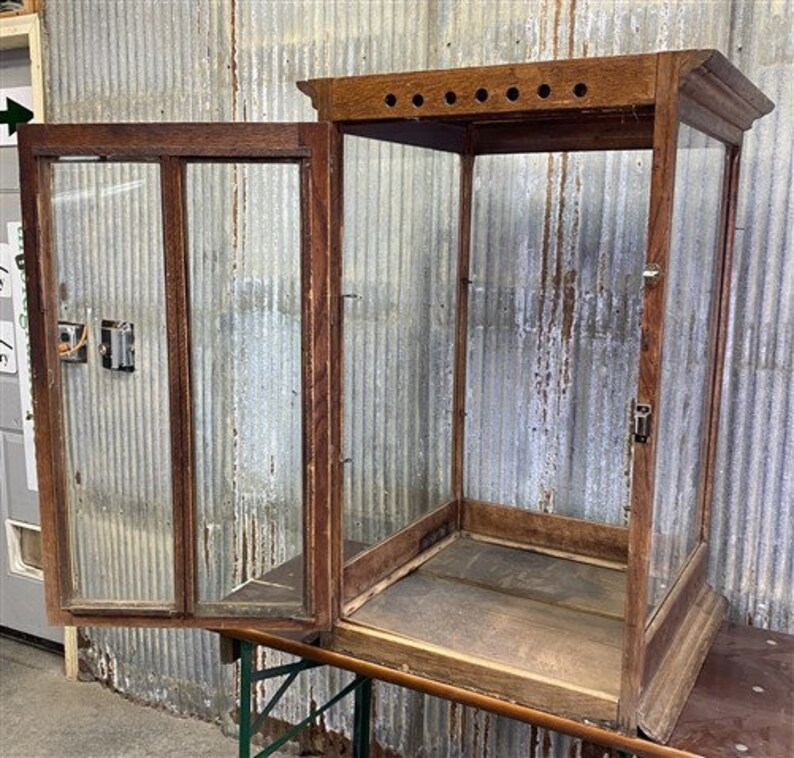 Vintage Countertop Display, Wood Framed Glass Showcase, Country General