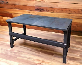 Vintage Industrial Metal Work Table, Kitchen Island, Gray Steel