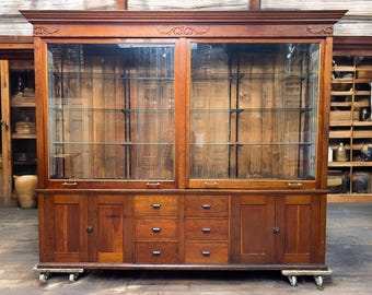 10' Retail Store Display Cabinet, Vintage Bookcase, Backbar, Display Case, C