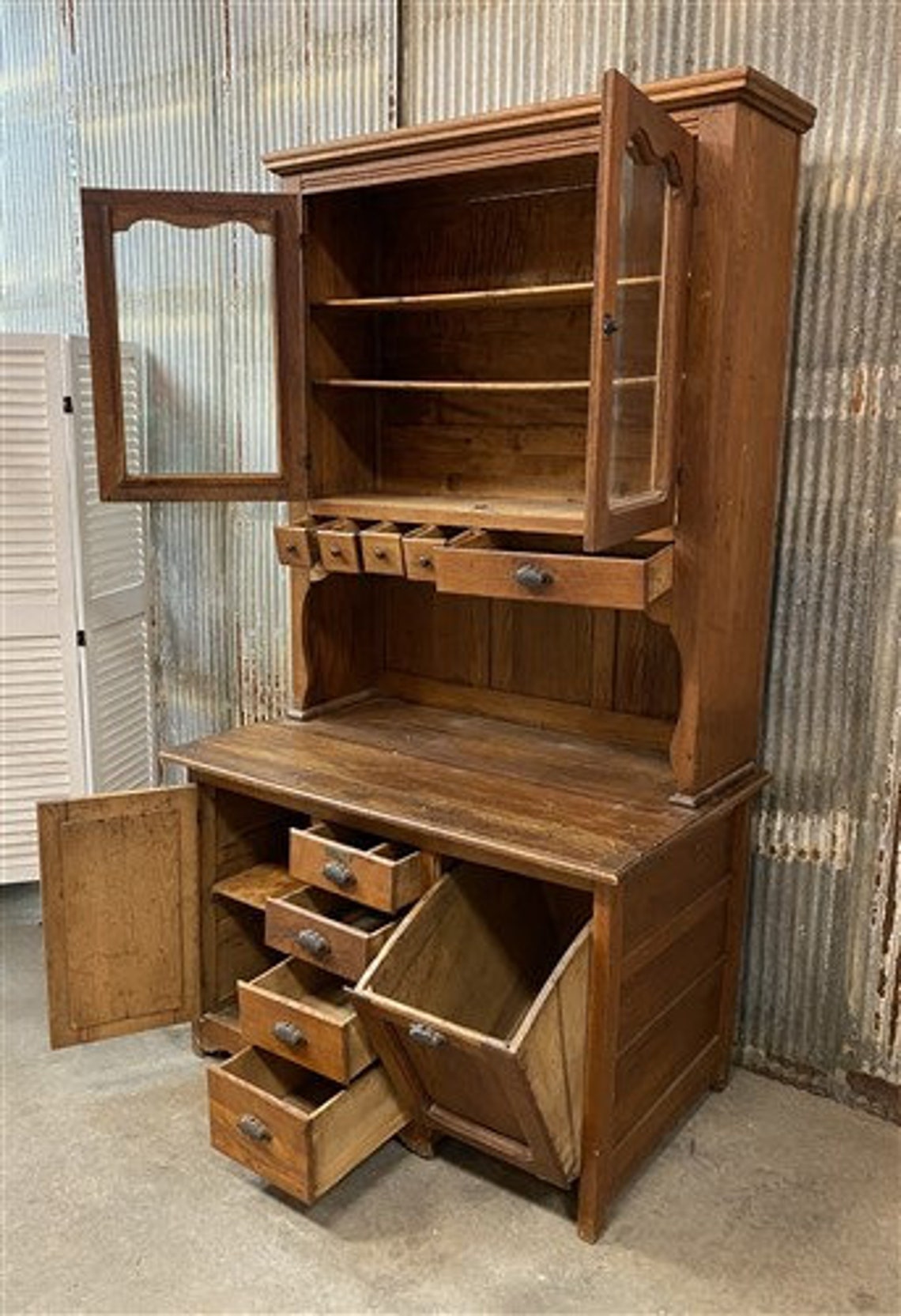 Vintage Hawkeye Kitchen China Hutch, Display Case, Pantry