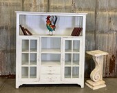 2 Door Bookcase, Display Cabinet, China Cabinet, Kitchen Hutch, Antique White China Cabinet, Display Case, Country Decor, Farmhouse Decor
