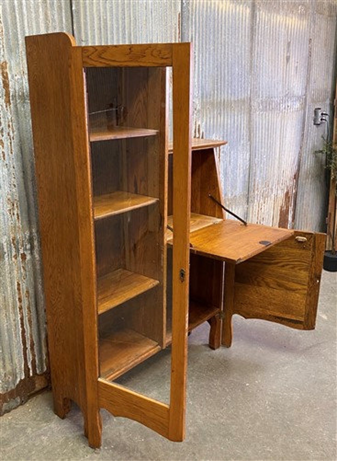 Oak Arts and Crafts Secretary Bookcase Drop Down Desk Etsy