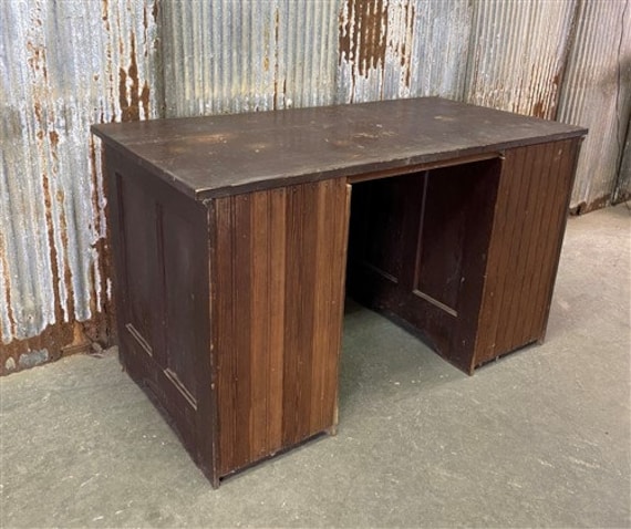 Vintage Wood Desk With Drawers Writing Desk Home office Desk Wood Furniture Student Desk Solid Wood Knee Hole Desk Computer Desk Etsy Canada