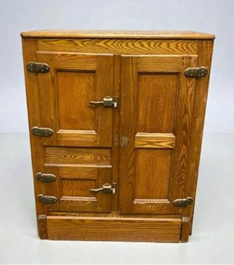 Rustic Fridge Antique Oak Ice Box Refrigerator Rustic Farmhouse 3 Door Icebox Cabinet ...