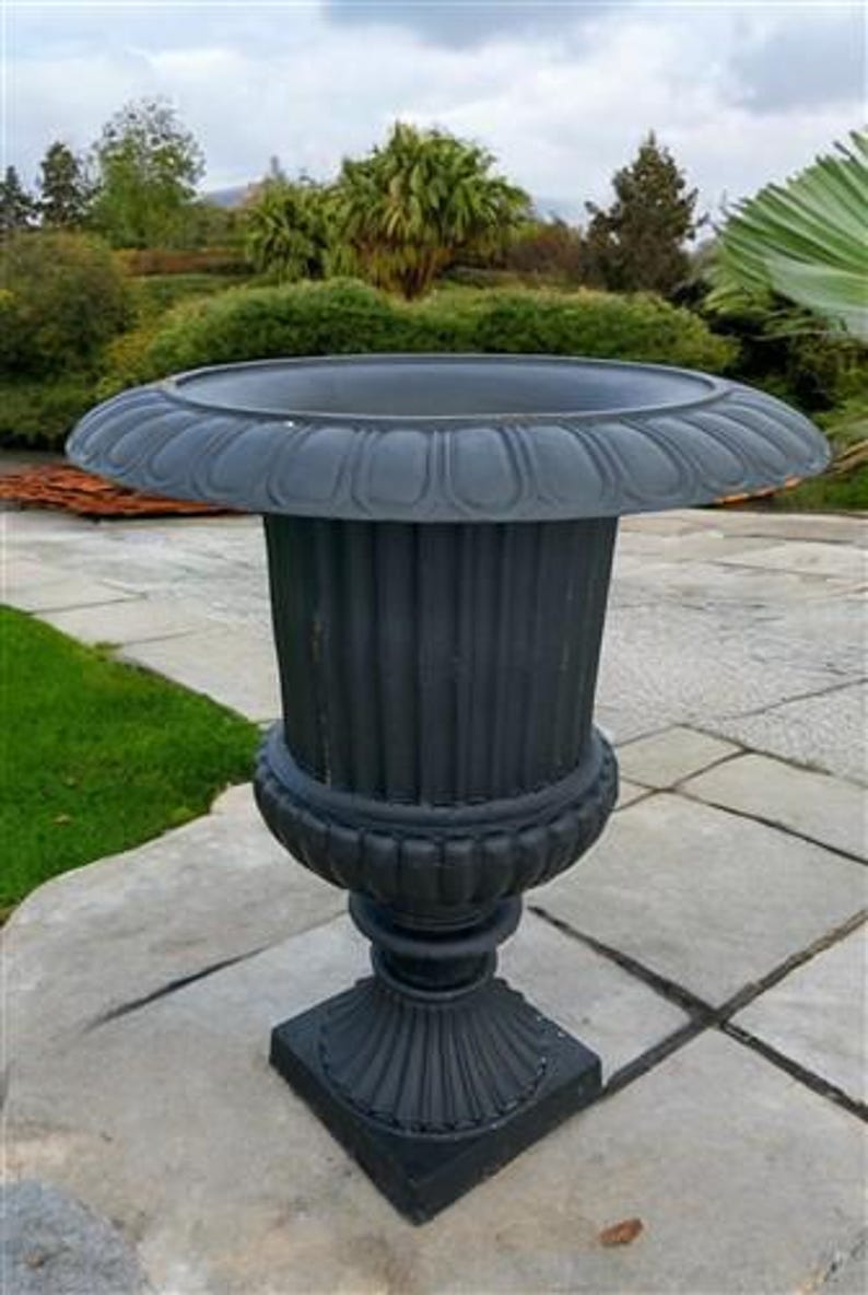 39" Tall Cast Iron Fluted Urn - Thumbnail 3