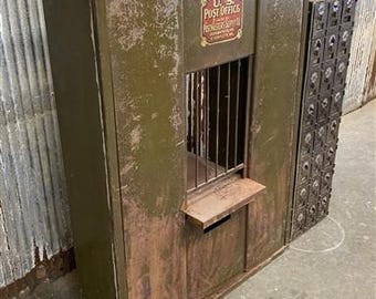 U.S. Post Office Station and 24 Mailbox Cabinet, Vintage PO Box Sorting Station, Post Office Memorabilia, Rustic Decor