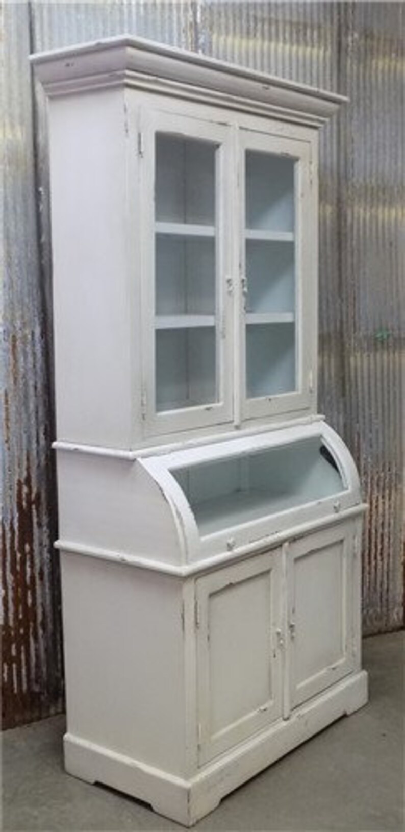 Curved Door White Kitchen Hutch Kitchen Storage Wood Etsy